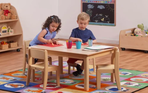 Millhouse Small Rectangular Table + 4 Beech Stacking Chairs